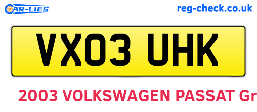 VX03UHK are the vehicle registration plates.