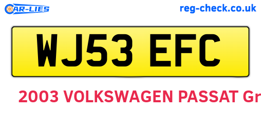WJ53EFC are the vehicle registration plates.