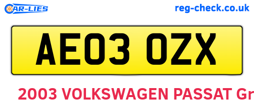 AE03OZX are the vehicle registration plates.