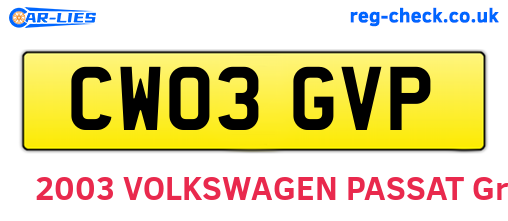 CW03GVP are the vehicle registration plates.