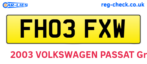 FH03FXW are the vehicle registration plates.