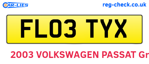 FL03TYX are the vehicle registration plates.