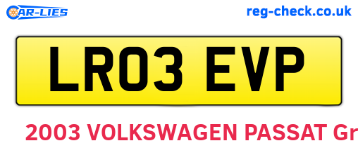 LR03EVP are the vehicle registration plates.