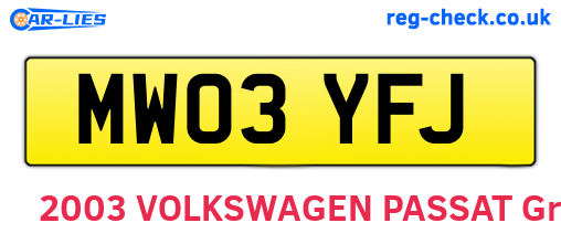 MW03YFJ are the vehicle registration plates.