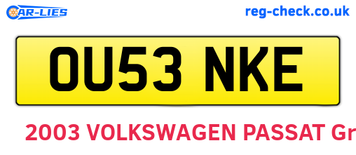 OU53NKE are the vehicle registration plates.
