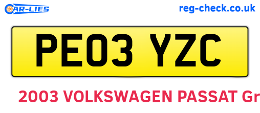 PE03YZC are the vehicle registration plates.