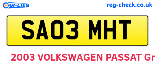 SA03MHT are the vehicle registration plates.