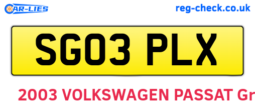 SG03PLX are the vehicle registration plates.