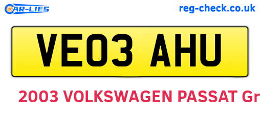 VE03AHU are the vehicle registration plates.