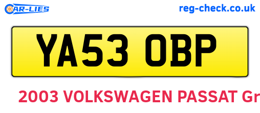 YA53OBP are the vehicle registration plates.