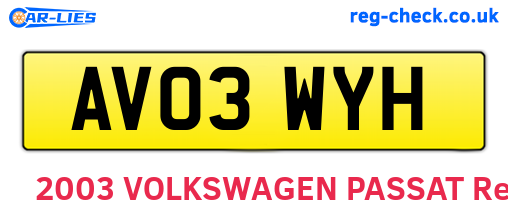 AV03WYH are the vehicle registration plates.