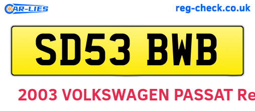 SD53BWB are the vehicle registration plates.