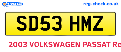 SD53HMZ are the vehicle registration plates.