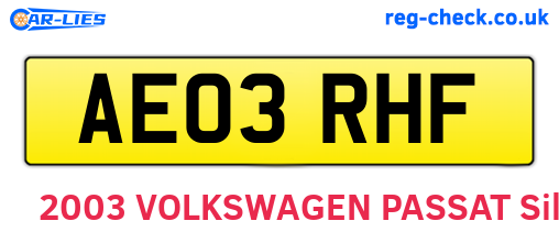 AE03RHF are the vehicle registration plates.