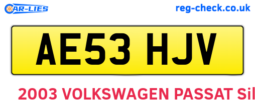 AE53HJV are the vehicle registration plates.