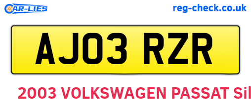 AJ03RZR are the vehicle registration plates.