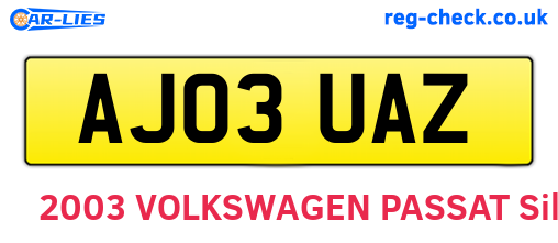 AJ03UAZ are the vehicle registration plates.