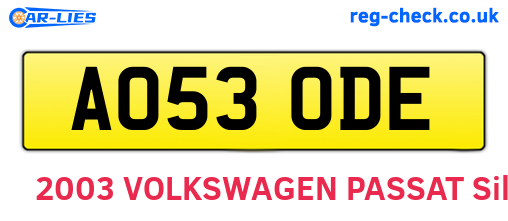 AO53ODE are the vehicle registration plates.