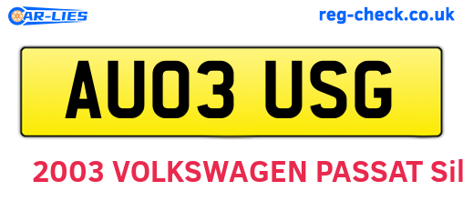 AU03USG are the vehicle registration plates.