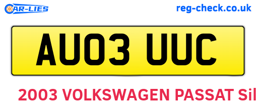 AU03UUC are the vehicle registration plates.