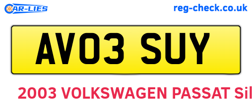 AV03SUY are the vehicle registration plates.