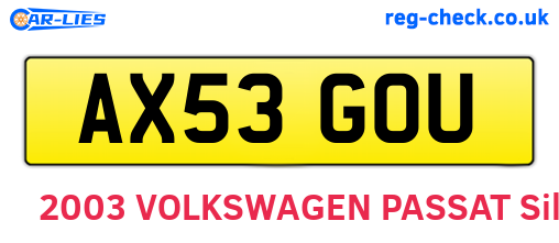 AX53GOU are the vehicle registration plates.