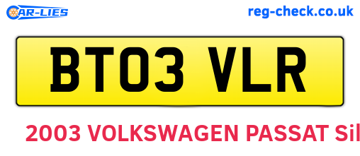 BT03VLR are the vehicle registration plates.