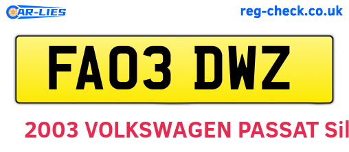 FA03DWZ are the vehicle registration plates.