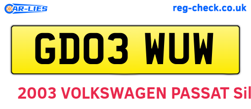 GD03WUW are the vehicle registration plates.