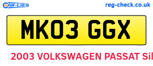 MK03GGX are the vehicle registration plates.