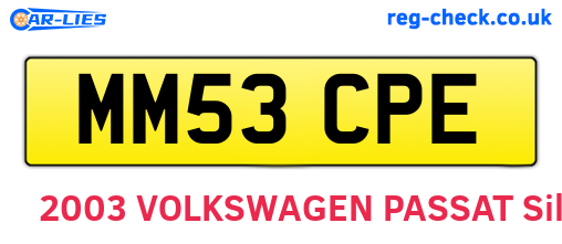MM53CPE are the vehicle registration plates.