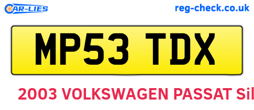MP53TDX are the vehicle registration plates.