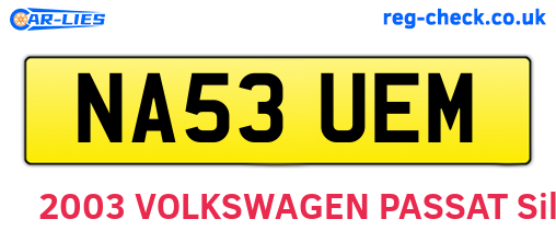 NA53UEM are the vehicle registration plates.