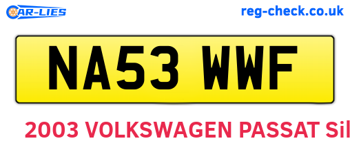 NA53WWF are the vehicle registration plates.