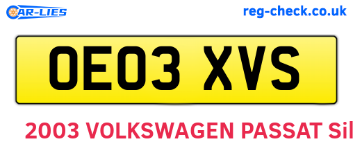 OE03XVS are the vehicle registration plates.