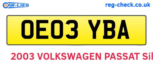OE03YBA are the vehicle registration plates.