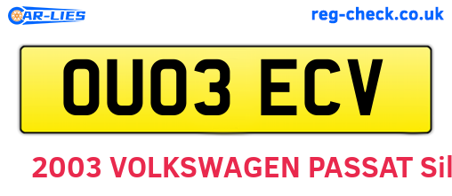 OU03ECV are the vehicle registration plates.