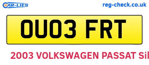OU03FRT are the vehicle registration plates.