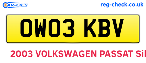 OW03KBV are the vehicle registration plates.
