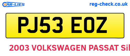 PJ53EOZ are the vehicle registration plates.