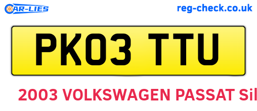 PK03TTU are the vehicle registration plates.