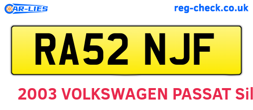RA52NJF are the vehicle registration plates.