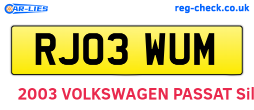 RJ03WUM are the vehicle registration plates.