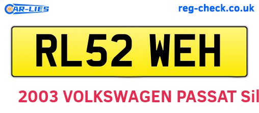 RL52WEH are the vehicle registration plates.