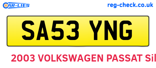 SA53YNG are the vehicle registration plates.