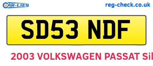 SD53NDF are the vehicle registration plates.