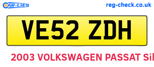 VE52ZDH are the vehicle registration plates.