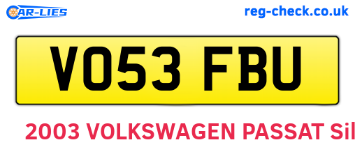 VO53FBU are the vehicle registration plates.