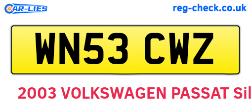 WN53CWZ are the vehicle registration plates.