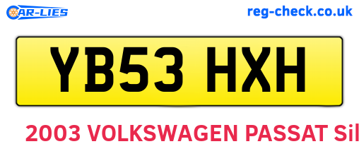YB53HXH are the vehicle registration plates.
